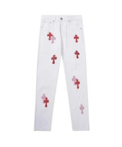 Chrome Heart White Leopard Cross Jeans